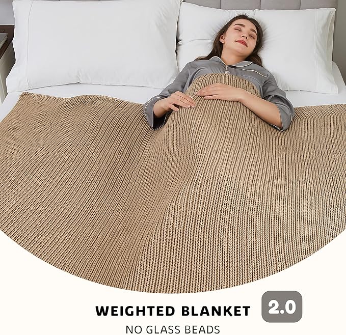 L'AGRATY Knitted Weighted Blanket - 60"x80" 15lbs Cooling Chunky Knit Heavy Blanket for Adults Braided Crochet Throw Thick Cable Yarn Knit Decorative Blanket No Beads Evenly Weighted Machine Washable