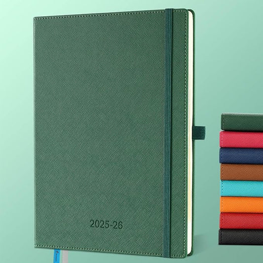 Weekly Monthly 2025-2026 Planner (July 25-Dec 26),11.5"x8.5",18 Months Agenda Plan with Month Tabs & Pocket,Expenses/Note Pages, Academic Calendar with Vegan Leather Cover,Green