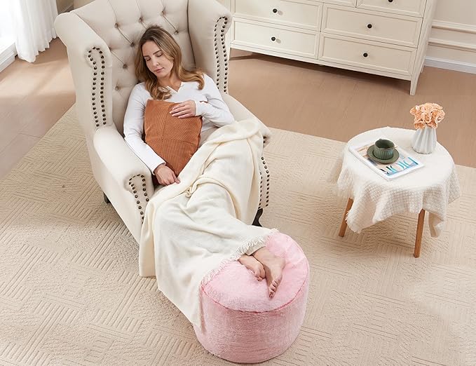 Foot Ottoman 20"x15" Small Automan Foot Rest Pouf Ottoman Cover Round with Sponge Small Foot Rest Filled Foot Pouf Ottomans Stuffed Pink Mushroom Modern Ottomans Hassock Footstool Footrest for Couch