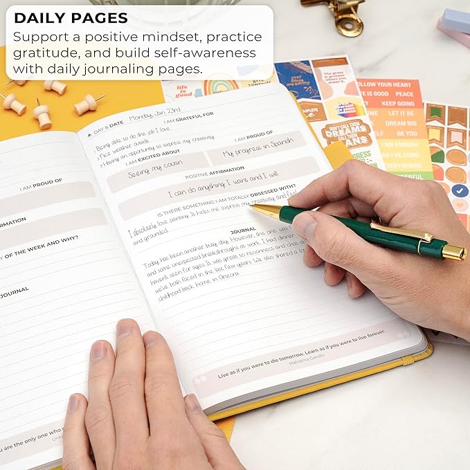 Clever Fox Positivity Journal – Daily Gratitude & Affirmation with Prompts – Motivational Mental Health Notebook with Habit Tracker (Amber Yellow)