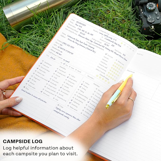 Legend Camping Journal – Hardcover Camper & RV Trip Planner – Notebook to Plan Travel & Camp Adventures with Packing Checklist, Meal Plan & Camping Bucket List – 30 Trips, 7" x 10" (Orange)