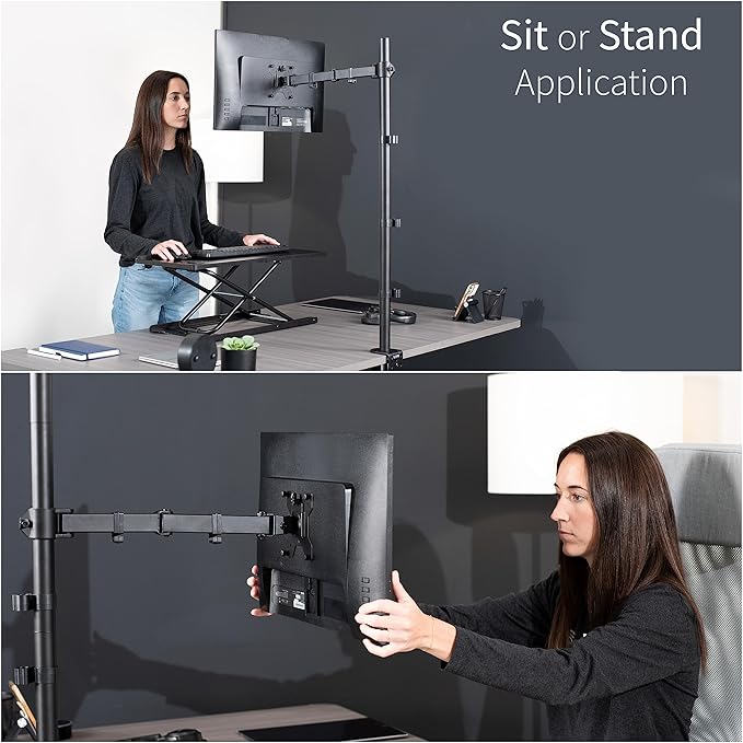 VIVO Extra Tall Single Monitor Desk Mount, 39 inch Pole VESA Stand for 13 to 32 inch Screens and up to 38 inch Ultrawides, Holds 22 lbs, Black, STAND-V011