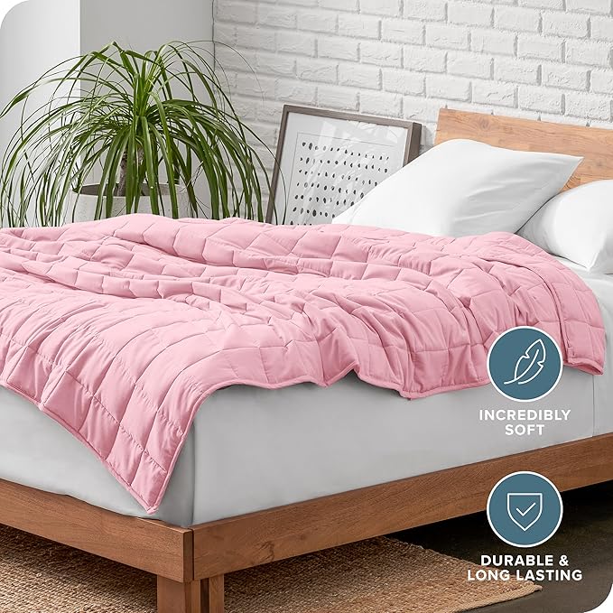 Bare Home Weighted Blanket Full or Queen Size 12lb (48" x 72") for Adults - All-Natural 100% Cotton - Premium Heavy Blanket Nontoxic Glass Beads (Light Pink, 48"x72")