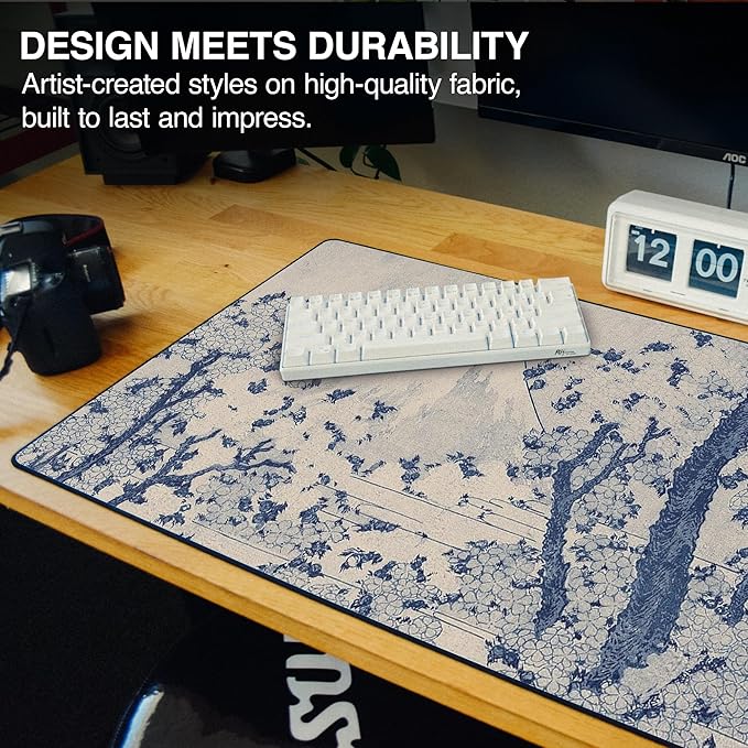 MPCO. Mount Fuji with Cherry Trees Large Gaming Desk Pad - 36" x 17" Aeroglyde Fabric Orignal Desk Mats - Non-Slip, Washable, Smooth Glide for Precision Gaming & Work