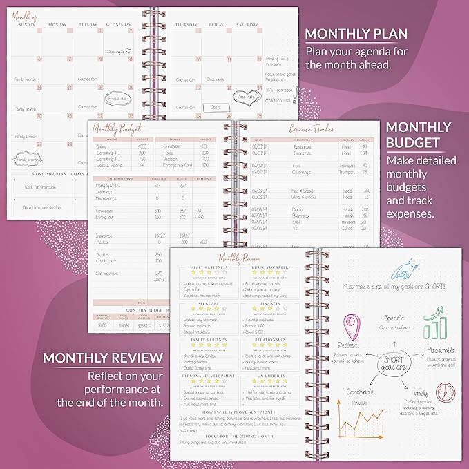 PLANBERRY Weekly Planner – Undated Life Organizer & Budget Planner – Time Management, Goal Setting, To-Do List, Work-Life Balance & Habit Tracker – 6.1″ x 8.1″ (Wild Purple)