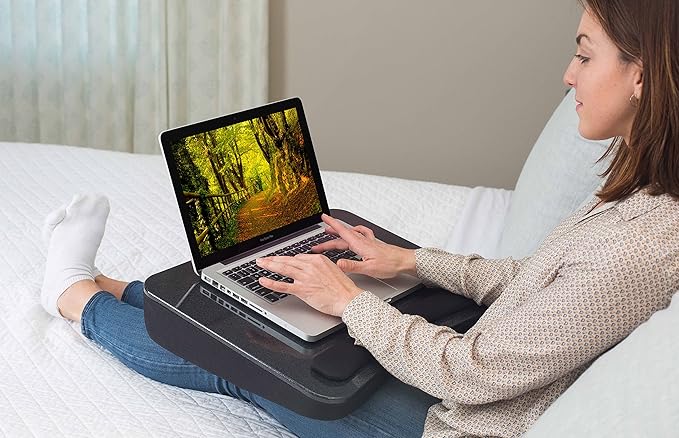Sofia + Sam All Purpose Lap Desk (Black Sparkle Top) with Tablet Slot | Supports Laptops Up to 17 Inches