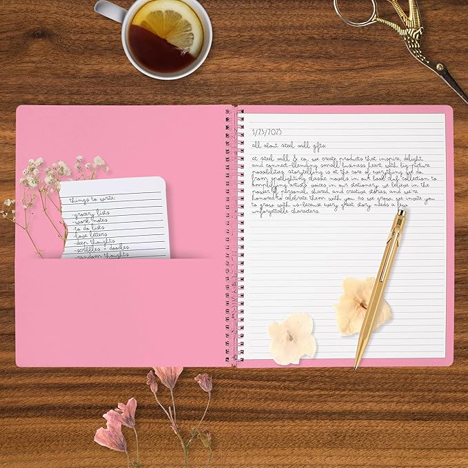 Steel Mill & Co Cute Large Spiral Notebook College Ruled, 11" x 9.5" with Durable Hardcover and 160 Lined Pages, Mosaic Floral