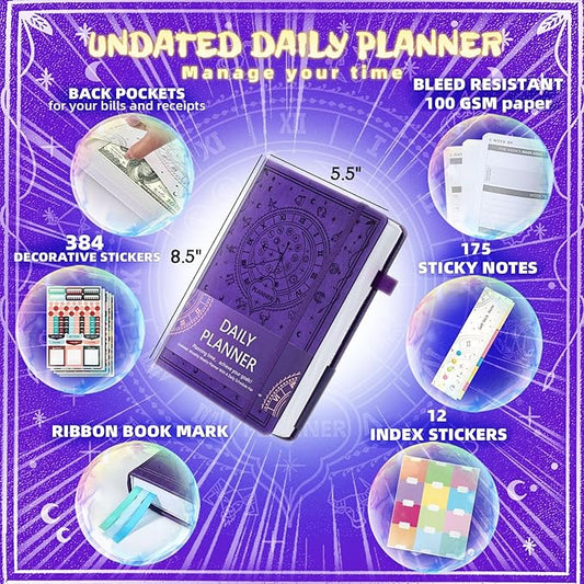 2025 Undated Academic Planner Hardcover (5.5x8.5") - Flexible Weekly & Monthly Organizer with Stickers, Productivity Journal for Students & Professionals(Purple)
