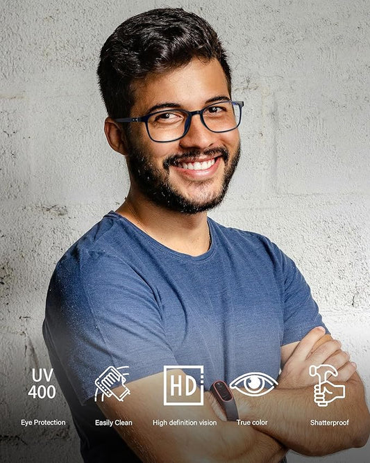 ANRRI Blue Light Blocking Glasses Anti Eyestrain UV Filter Computer Game Eyeglasses Lightweight Blue Frame