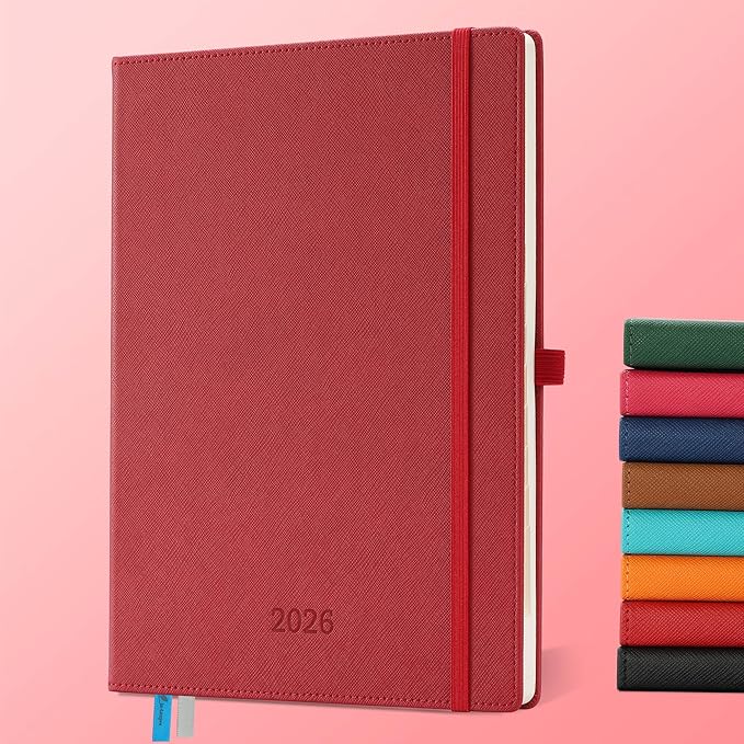 Weekly Monthly 2026 Planner (Jan.26-Dec.26),11.5"x8.5",12 Months Agenda Plan with Month Tabs & Pocket,Expenses/Note Pages, Appointment Book Calendar with Hardcover Vegan Leather Cover,Red