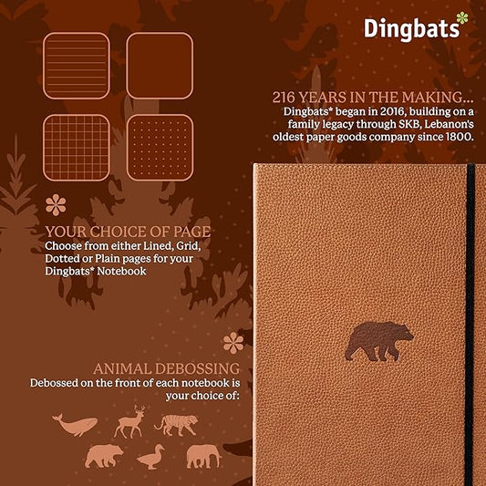 Dingbats* - Wildlife A4 Lined Notebook - Extra Large Hardcover PU Leather Journal - for Work, Travel - Pocket, Elastic Closure, Pen Holder, Bookmark