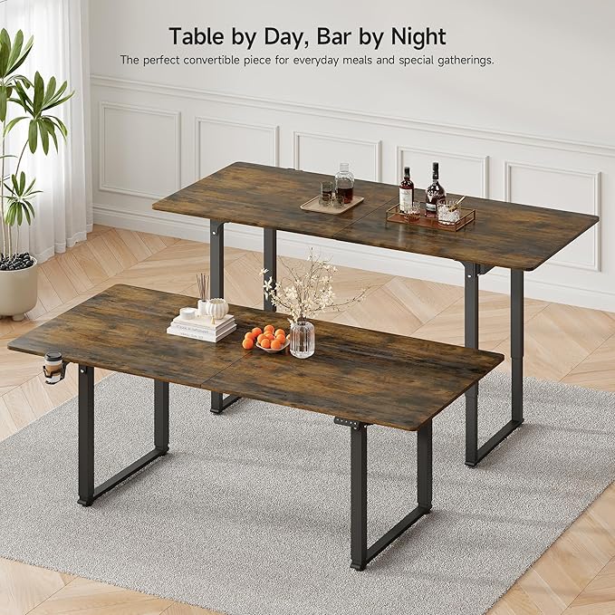 71x32 Inch Adjustable Standing Desk with 4 Legs, Stand-up Desk Features a Rectangular Top, Dual-Motor Lift, and Memory Presets (28-46Inch) for Home Offices or Computer Workstations, Rustic Brown