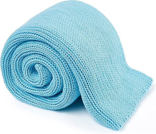 Guohaoi Knitted Weighted Blanket(Blue 50"x75" 12lbs),Home Décor Cooling Throw Blanket for Hot Sleepers,Hand Made Chunky Knit Heavy Blanket for Adults Use on Full Size Bed