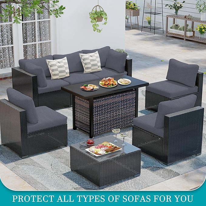 12Pcs Stretch Patio Cushion Covers,Outdoor Couch Covers Replacement,Outdoor Couch & Sofa Slipcovers,for Patio Furniture Cushion Covers,Washable Reusable Furniture Protector (Grey,Cover Only)