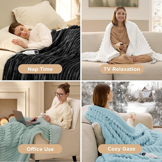 Bedsure Electric Blanket King Size - Thick Striped Flannel Electric Blanket with Dual Control, Heating with 10 Heat Settings & 10 Time Settings, 8 hrs Timer Auto Shut Off (90x100 inches, Green)