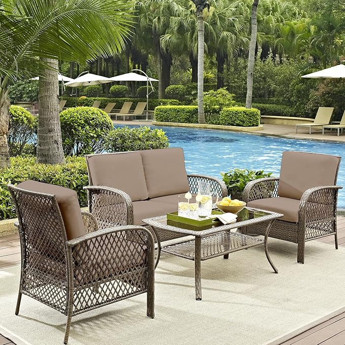 8Pcs Outdoor Cushions Covers Waterproof, Patio Cushion Covers, Stretch Cushion Covers Replacement,Cushion Slipcovers, Furniture Cushion Covers (Khaki, 8PCS)