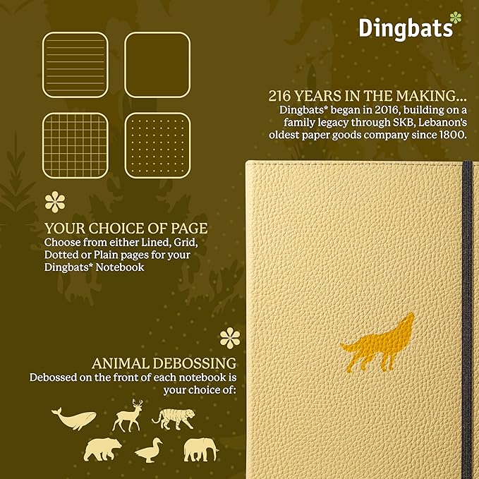 Dingbats A5 Wildlife Notebook Journal Hardcover, Cream 100gsm Ink-Proof Paper, 6.1 x 8.5 inches, 192 pages (Cream Wolf, Squared)