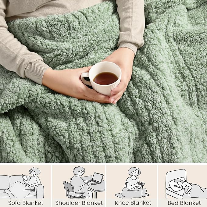 Electric Heated Blanket Twin 62x84 inches, Fast Heating w/ 10 Heat Settings & 2/4/8/10H Auto Timer, Double-Sided Sherpa, Ultra Soft & Cozy for Couch, Bed, Office, Machine Washable, Light Sage