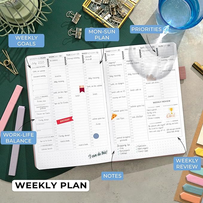 Clever Fox Planner Schedule – Undated Weekly & Monthly Life Planner with Time Slots, Appointment Book & Daily Organizer, A5 (Rose Gold)