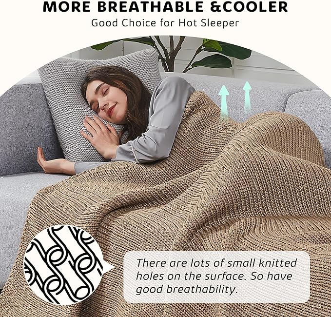 L'AGRATY Knitted Weighted Blanket - 60"x80" 20lbs Cooling Chunky Knit Heavy Blanket for Adults Braided Crochet Throw Thick Cable Yarn Knit Decorative Blanket No Beads Evenly Weighted Machine Washable