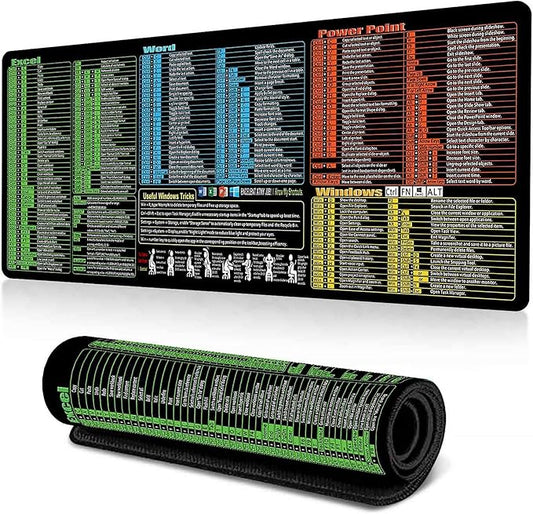 Excel Cheat Sheet Desk Pad, Updated Shortcuts Mouse Pad (31.5"x11.8") | Keyboard Shortcut & XL Gaming Desk Mat for Office/Home | Non-Slip Stitched Edges, Spill-Proof | Employee Appreciation Gifts