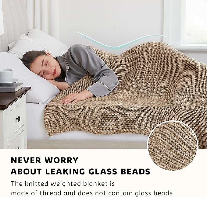 L'AGRATY Knitted Weighted Blanket - 60"x80" 20lbs Cooling Chunky Knit Heavy Blanket for Adults Braided Crochet Throw Thick Cable Yarn Knit Decorative Blanket No Beads Evenly Weighted Machine Washable