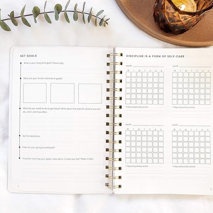 Kunitsa Co. Food and Exercise Journal for Women - Track Meals, Nutrition, and Weight Loss, 90 Days, Walnut Brown, 8.5 x 6 Inches