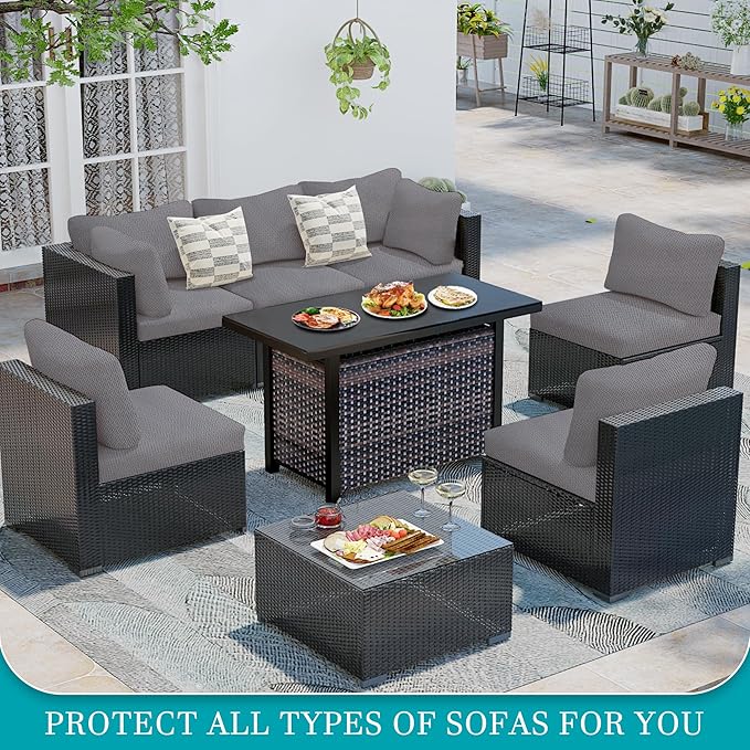 14Pcs Stretch Patio Cushion Covers,Outdoor Couch Covers Replacement,Outdoor Couch & Sofa Slipcovers,for Patio Furniture Cushion Covers,Washable Reusable Furniture Protector (Grey,Cover Only)