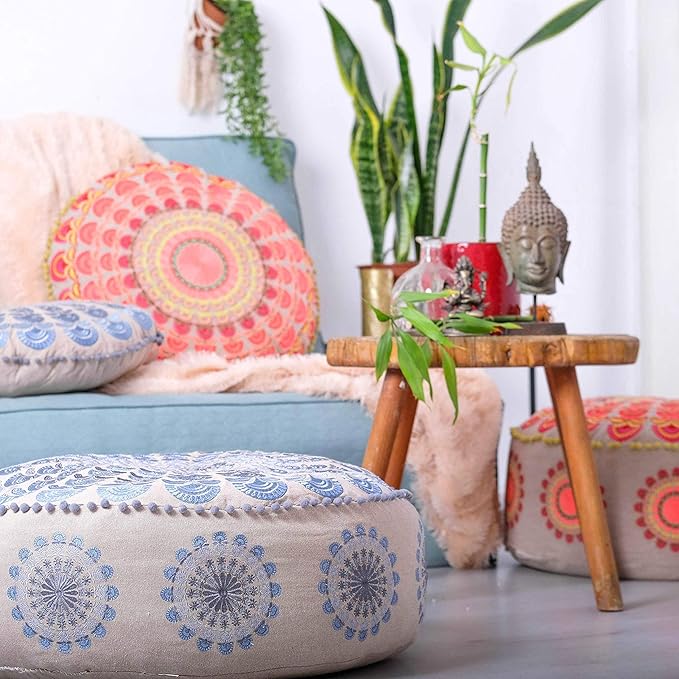 Mandala Life ART Bohemian Floor Cushion Cover –Luxury, Artisan Room Décor Pouf Case for Meditation, Yoga, and Boho Chic Seating Area Floor Pillow – Accent Your Living Room, Bedroom, More