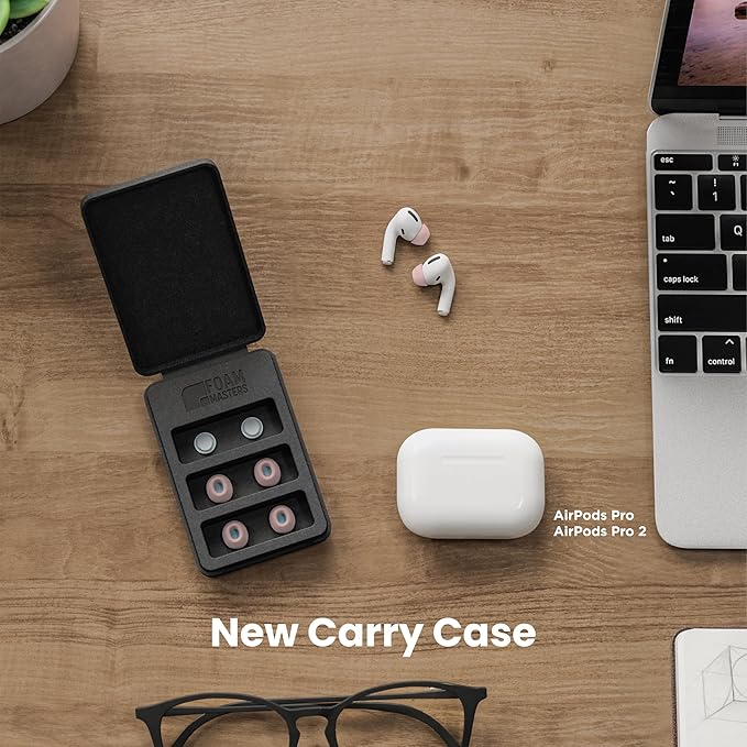 Foam Masters Ultra-Premium Memory Foam Ear Tips for AirPods Pro 1st & 2nd Gen | 3 Pairs | New Ver. | Secure Fit | Super Comfort | Better Noise Cancel | Replacement Buds (Assorted S/M/L, Crystal Pink)