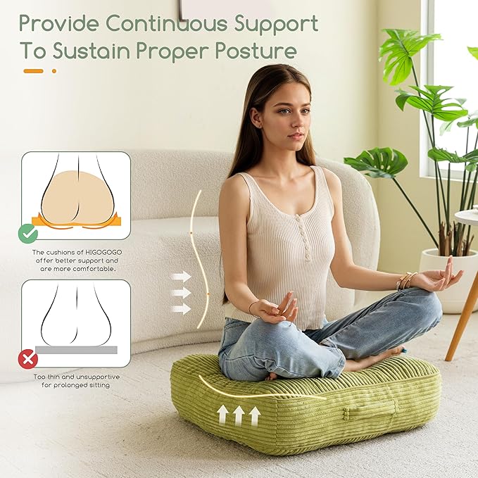 6" Washable Floor Pillow Cushion for Adults, Meditation Cushion Pillow, Large Square Floor Sitting, Removable Tufted Corduroy Cover, for Tatami Living Room or Yoga, 22x22 Inch, Machine Washable