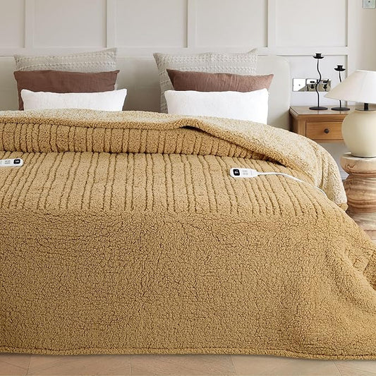 Electric Heated Blanket King 90x100 inches, Fast Heating w/ 10 Heat Settings & 2/4/8/10H Auto Timer, Double-Sided Sherpa, Ultra Soft & Cozy for Couch, Bed, Office, Machine Washable