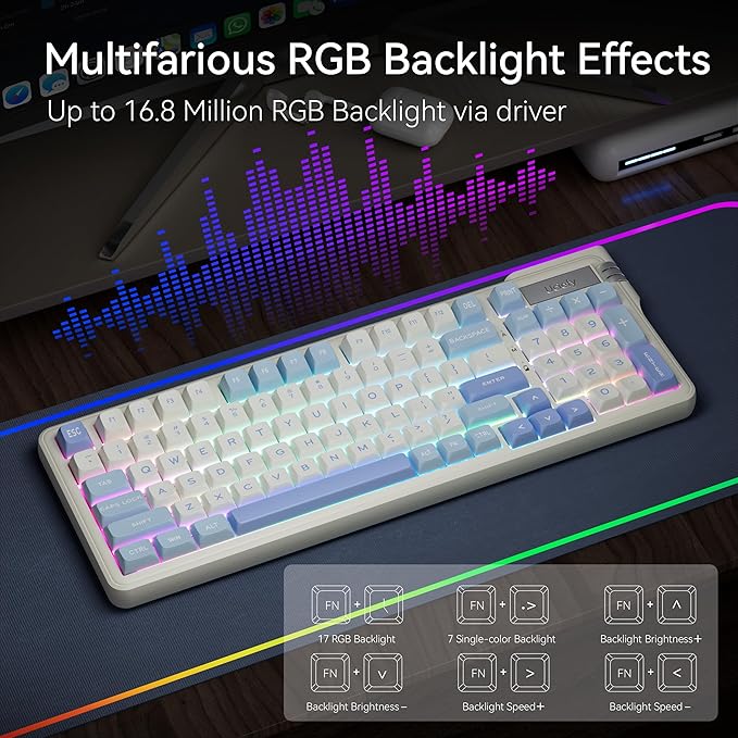Uciefy VK96 Wireless Mechanical Keyboard Bluetooth/2.4G/USB C Wired 96 Keys Gaming Keyboard RGB Backlit, Gasket Mount, Hot Swappable Creamy Keyboard with Number Pad & Knob for PC/Win/Mac/Laptop-Blue