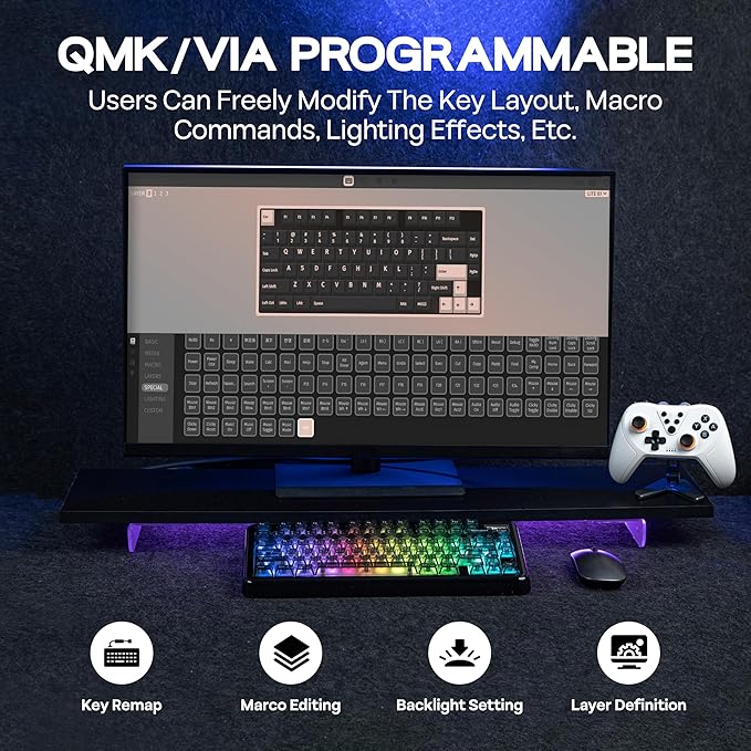 KiiBoom Phantom81 Lite 75% Gasket Mechanical Keyboard, QMK&VIA Programmable, 3 Modes Wireless Gaming Keyboard, RGB Backlights, ABS Case + UV Tech, Hot-Swappable for Windows/Mac/Linux (Black)