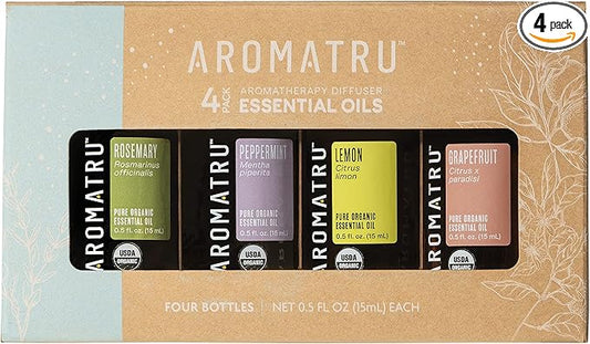 Focus Essential Oil Kit – Rosemary, Peppermint, Lemon, and Grapefruit – Organic & Wildcrafted – ISO Certified – No Synthetic Fillers – Ethically Sourced