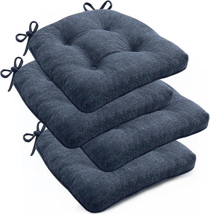 Chair Cushions Set of 4 for Dining Chairs, 16.5"x15.5" Kitchen Chair Pads with Memory Foam, Non-Slip Bottom & Ties, Tufted Indoor Seat Cushions for Home Use – Navy