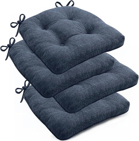 Chair Cushions Set of 4 for Dining Chairs, 16.5"x15.5" Kitchen Chair Pads with Memory Foam, Non-Slip Bottom & Ties, Tufted Indoor Seat Cushions for Home Use – Navy
