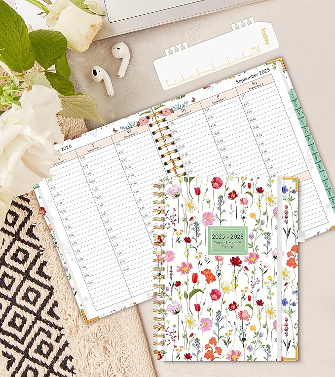 2025-2026 Appointment Book, Academic Planner 18 Months Weekly and Monthly (July 2025 - December 2026), 8.5"x11" Daily Hourly Planner 60-Minute time Slots, Spiral Calendar Schedule Book for Work School Teacher Student, Wildflower Garden