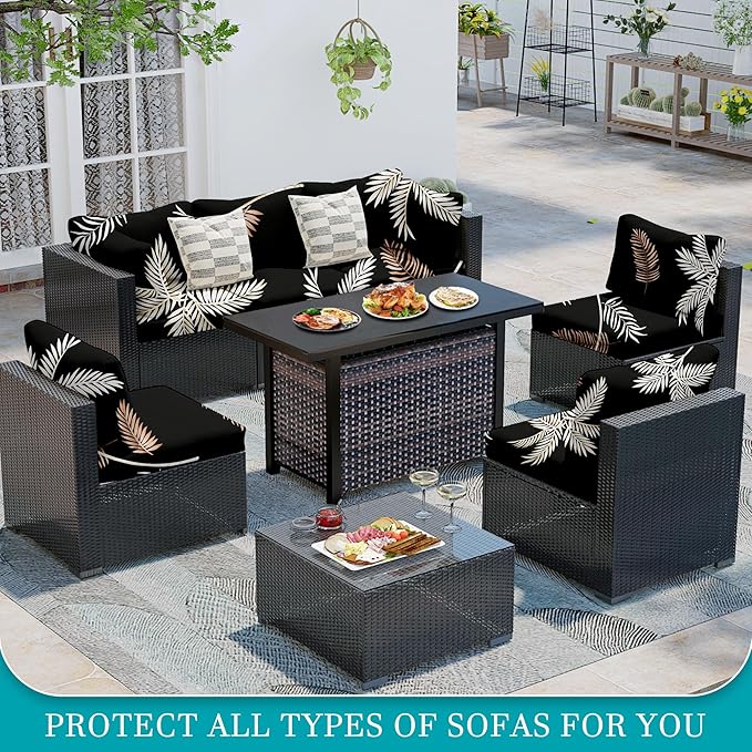 12Pcs Stretch Patio Cushion Covers,Outdoor Couch Covers Replacement,Outdoor Couch & Sofa Slipcovers,for Patio Furniture Cushion Covers,Washable Reusable Furniture Protector (Coconut Ttrees,Cover Only)