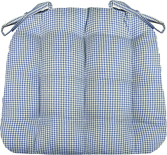 Barnett Home Decor Madrid Dark Blue Dining Chair Pad with Ties - 15 x 17 Size Small Chair Cushion - Latex Foam Fill - Machine Washable, Reversible, 100% Cotton, Made in USA (Gingham Check)