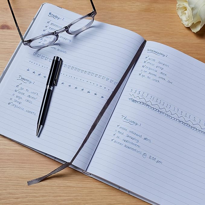 Eccolo Large Lined Journal Notebook, Hardbound Cover, Writing Journal, 256 Ruled White Pages, Ribbon Bookmark, Lay Flat, Desk Size for Work or School, White Marble (8x10 inches)