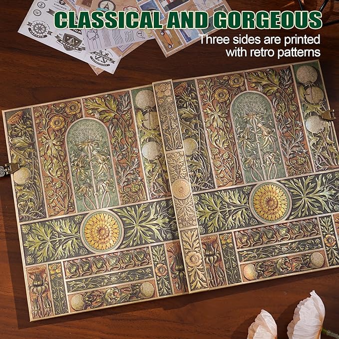 Retro 3D Plant Sound Cover Hardcover Journal,with dual specification line pattern inner pages and envelope storage bag,can be used as a travel notebook,Diary notes,and wedding anniversary.