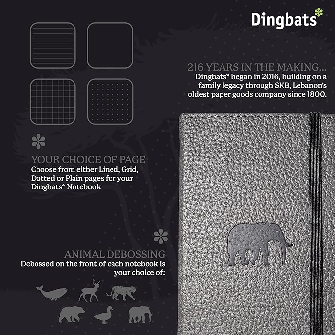 Dingbats* Wildlife A6 Lined Pocket Notebook - PU Leather Hardcover - Small Writing Journal for Work, Travel - Pocket, Elastic Closure, Bookmark