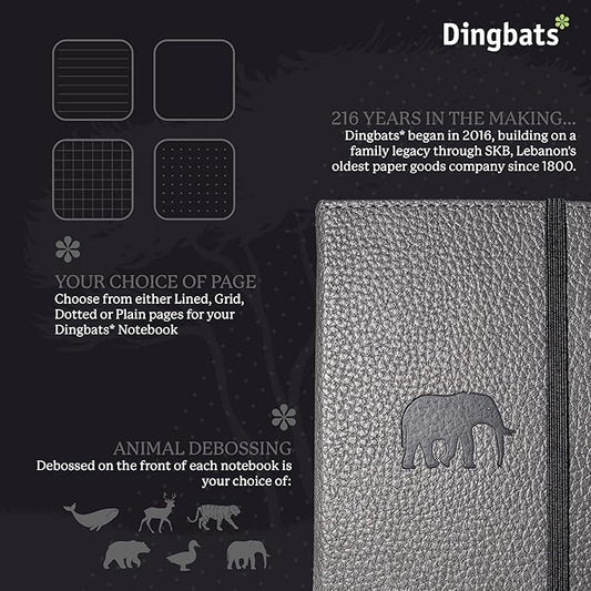 Dingbats* - Wildlife A6 Grid Pocket Notebook - PU Leather Hardcover Small Journal for Work, Travel - Pocket, Elastic Closure, Pen Holder, Bookmark