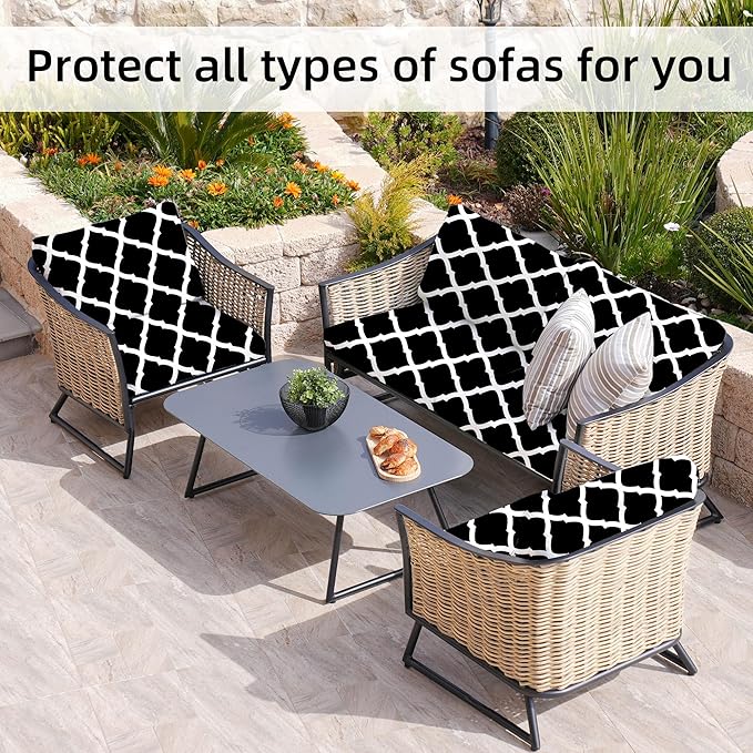 8Pcs Stretch Patio Cushion Covers,Outdoor Couch Covers Replacement,Outdoor Couch & Sofa Slipcovers,for Patio Furniture Cushion Covers,Washable Reusable Furniture Protector (Lingge Grey,Cover Only)