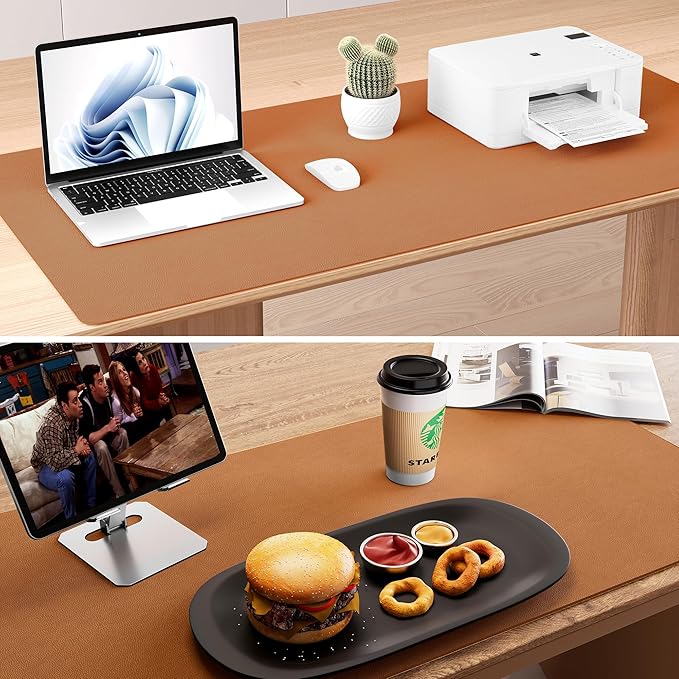 Aothia Double-Sided Desk Pad, 37.8"x17" Leather Desk Mat, Eco Cork Desk Pad Protector,Large Mouse Pad,Waterproof Desk Blotter for Office/Home(Brown)