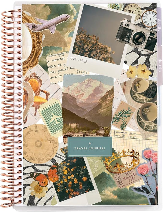 Erin Condren A5 Travel Journal Vacation Planner, For Planning Your Next Trip and Journaling Your Adventures, Traveler's Collage Cover, Tabbed Sections for Added Organization, Stickers Included