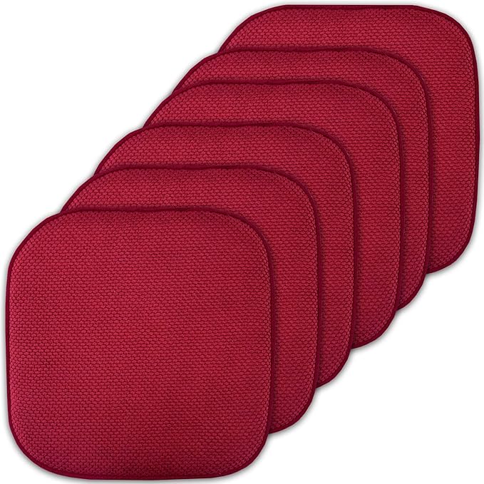 Sweet Home Collection Cushion Memory Foam Chair Pads Honeycomb Nonslip Back Seat Cover 16" x 16" 6 Pack Red