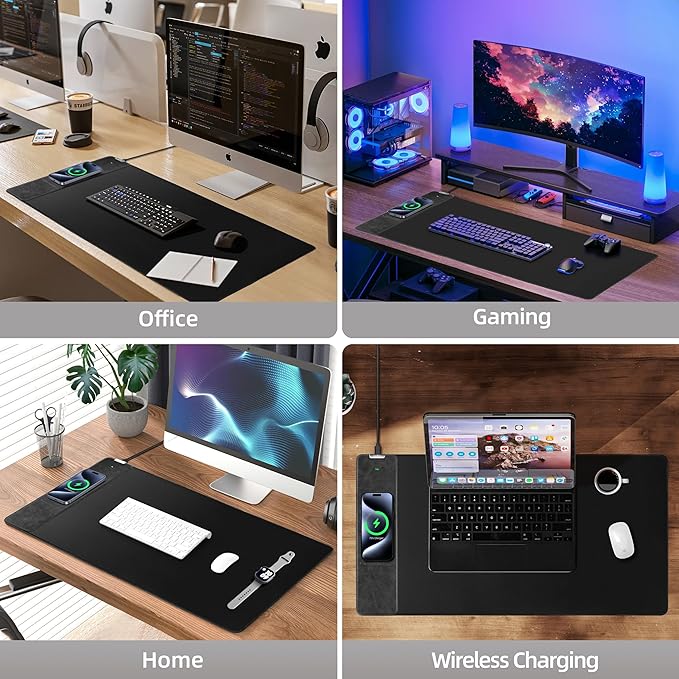 Wireless Charging Mouse Pad, Gaming Mouse Pad with Ultra-Smooth Surface, 31.5”x15.75” Large Desk Mat, Non-Slip Rubber Base, Waterproof Computer Keyboard Pad for Gaming, MacBook, Laptop, Desk