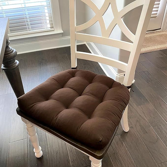 Barnett Home Decor Cotton Duck Brown Dining Chair Pad with Ties - Medium Size 18 Chair Cushion - Latex Foam Fill - Machine Washable, Reversible, Solid Color, 100% Cotton, Made in USA